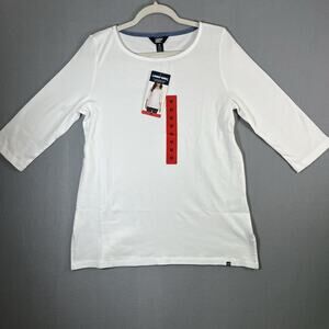 NWT Women's White LANDS END 3/4 Sleeve Boat Neck Pima Cotton Tee‎ M